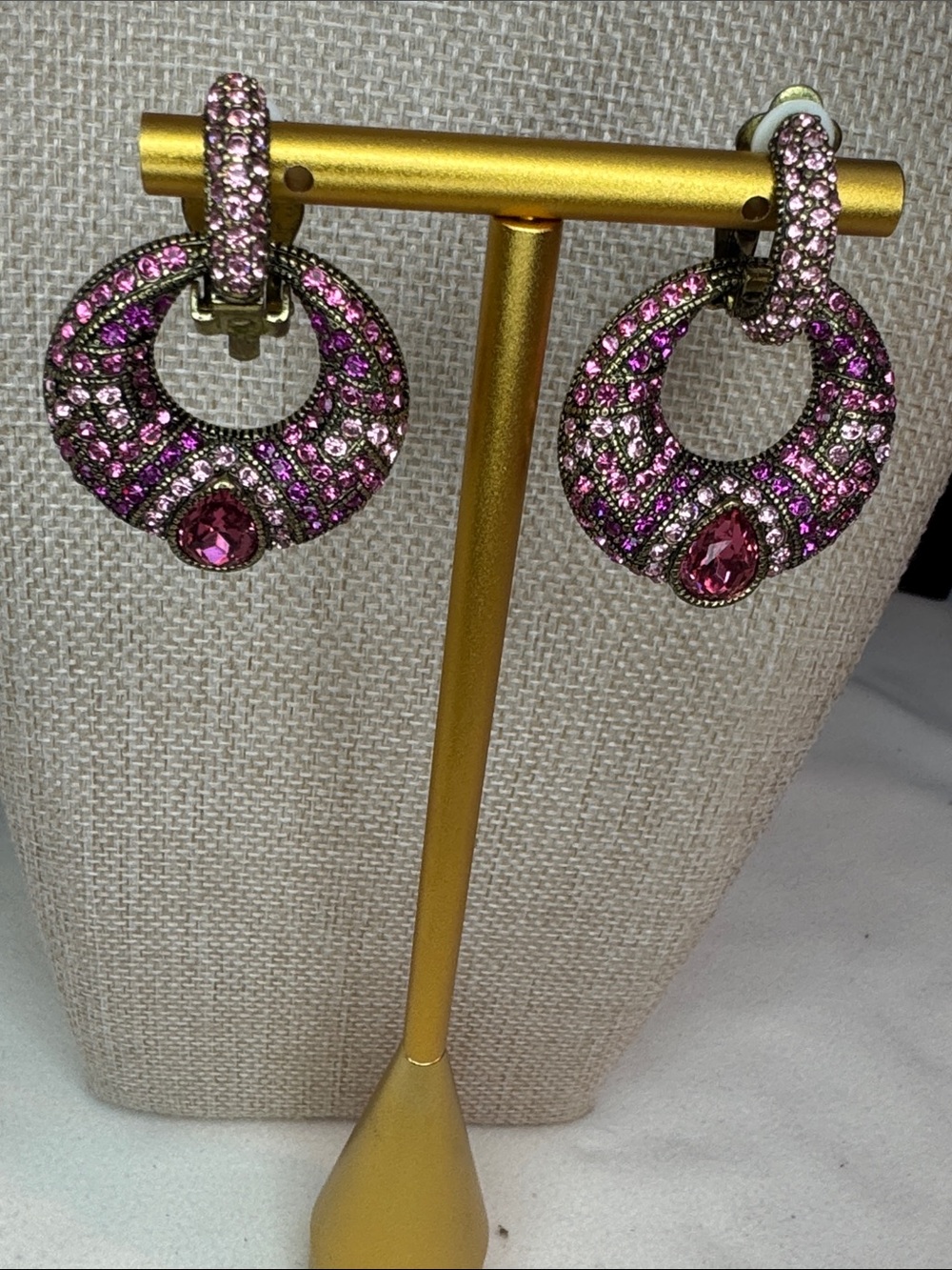 Heidi Daus Pink Crystal Pavรฉ Hoop Drop Earrings